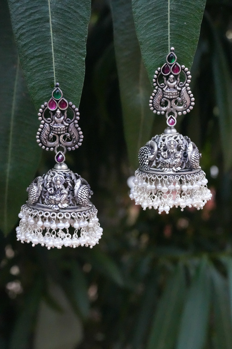 Buy Maati Elephant Peacock Antique Oxidized Jhumka Earrings | Tarinika